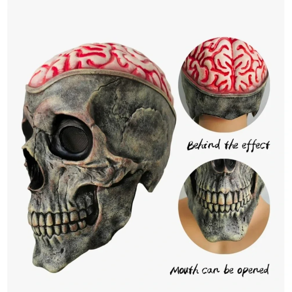 FLORENCE IISA Realistic Full Head Skull Mask Movable Jaw Halloween Cosplay Latex